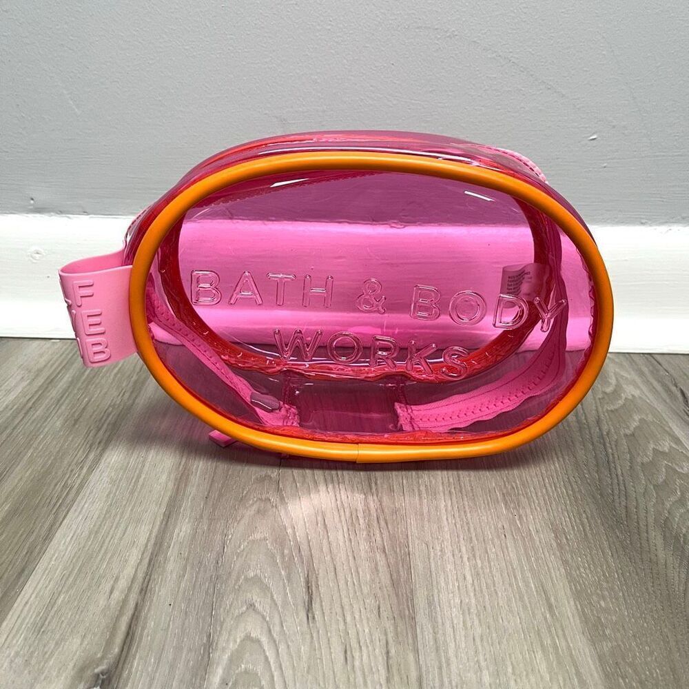 Bath & Body Works Transparent Pink & Orange‎ Zip Around Cosmetic Makeup Bag
